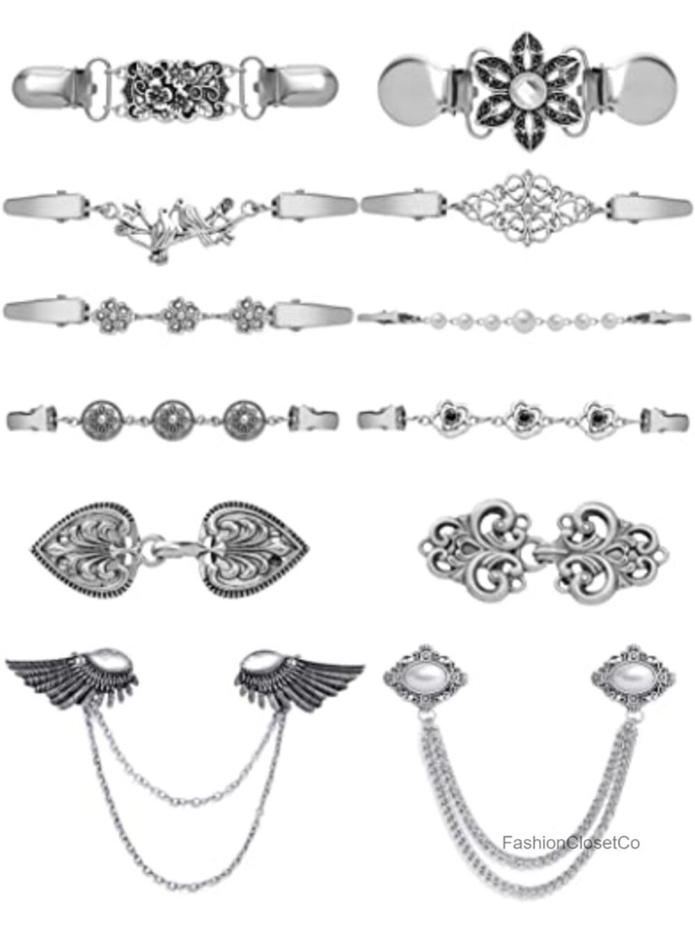 12pc Vintage Sweater Shawl Clips Retro Cardigan Collar Brooch Pins Set